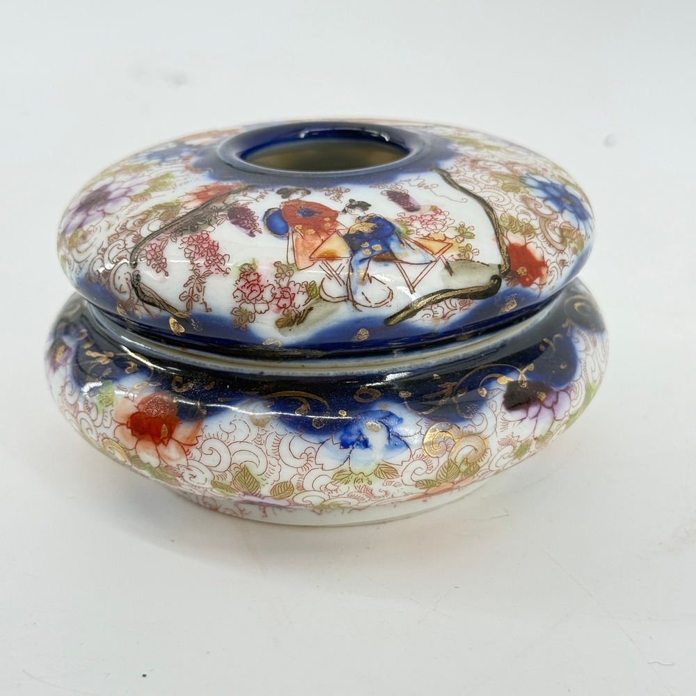 Vintage Porcelain Hair Receiver | Asian Hand Painted Dresser Vanity Jar - Picture 4 of 15